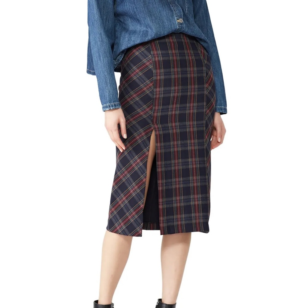 Free People ‘See You Glow’ Plaid Midi Skirt with Side Slit Size 4
